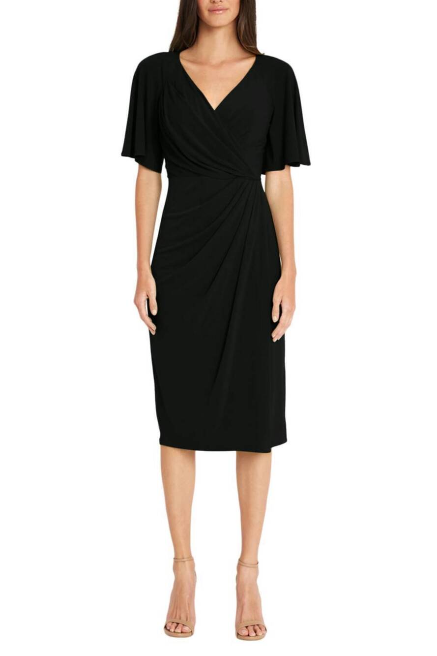 NEW MAGGY LONDON flutter sleeve pleated sheath dress in black